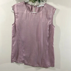 NWT Symphony + note Lilac Sleeveless Asymmetric Hem Faux Silk Top S